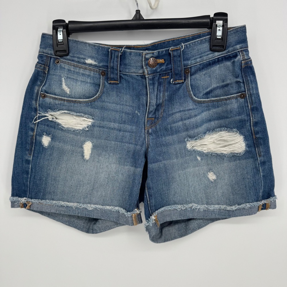 J. Crew Distressed Denim Shorts Cuffed Frayed Hem Blue‎ Size 24